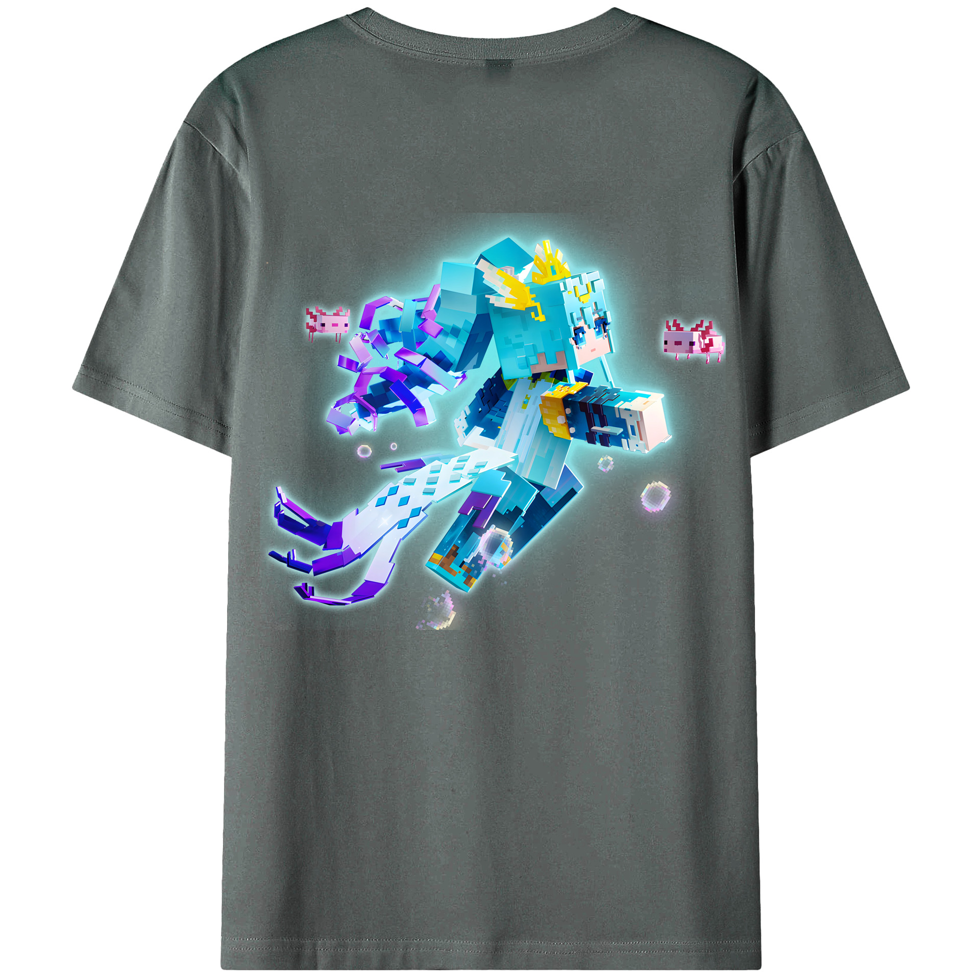（画像用） マインクラフト ブロックの世界 Minecraft MC Block world 綿100％ メンズ半袖Tシャツ（バックプリント） 通気性